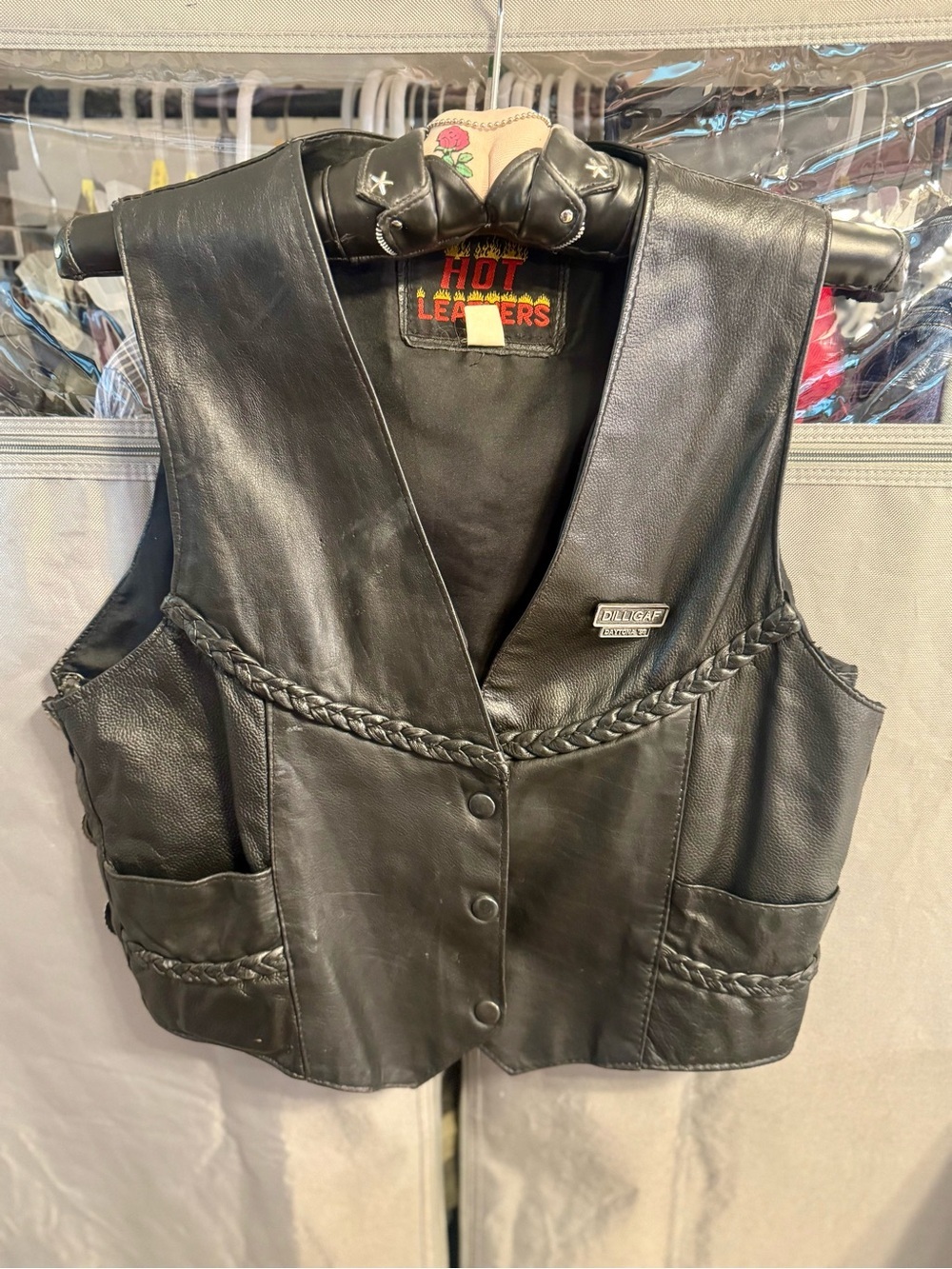 Hot Leathers Black Braided Leather Motorcycle Vest - Size XL